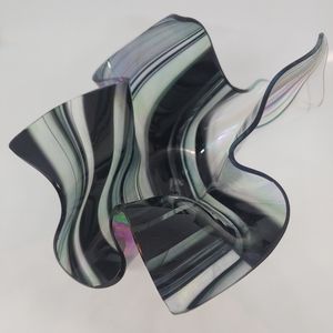 Handkerchief Iridescent Vase Bowl Signed